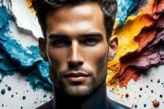 Photos of Sexy Men Playing with Colorful Fluid Art in Motion