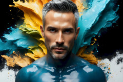 Photos of Sexy Men Playing with Colorful Fluid Art in Motion