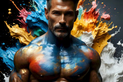 Photos of Sexy Men Playing with Colorful Fluid Art in Motion