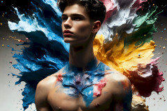 Photos of Sexy Men Playing with Colorful Fluid Art in Motion