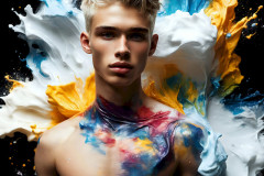 Photos of Sexy Men Playing with Colorful Fluid Art in Motion
