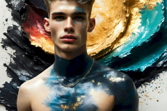 Photos of Sexy Men Playing with Colorful Fluid Art in Motion