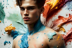 Photos of Sexy Men Playing with Colorful Fluid Art in Motion