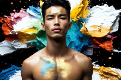 Photos of Sexy Men Playing with Colorful Fluid Art in Motion