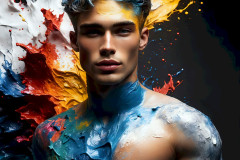 Photos of Sexy Men Playing with Colorful Fluid Art in Motion
