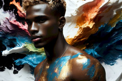 Photos of Sexy Men Playing with Colorful Fluid Art in Motion