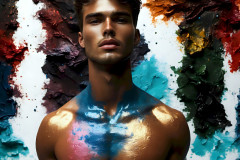 Photos of Sexy Men Playing with Colorful Fluid Art in Motion
