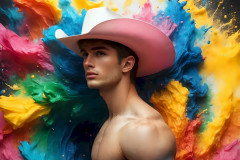 Photos of Sexy Men Playing with Colorful Fluid Art in Motion