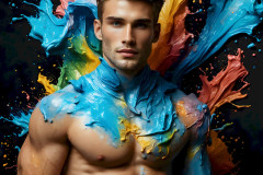 Photos of Sexy Men Playing with Colorful Fluid Art in Motion