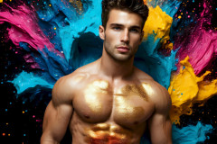 Photos of Sexy Men Playing with Colorful Fluid Art in Motion