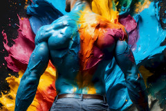 Photos of Sexy Men Playing with Colorful Fluid Art in Motion