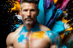 Photos of Sexy Men Playing with Colorful Fluid Art in Motion