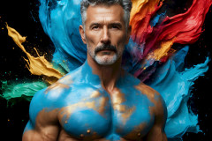 Photos of Sexy Men Playing with Colorful Fluid Art in Motion
