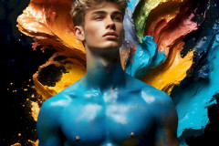 Photos of Sexy Men Playing with Colorful Fluid Art in Motion