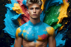 Photos of Sexy Men Playing with Colorful Fluid Art in Motion