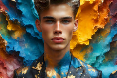 Photos of Sexy Men Playing with Colorful Fluid Art in Motion