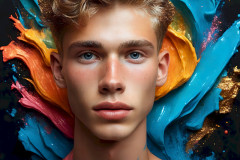 Photos of Sexy Men Playing with Colorful Fluid Art in Motion