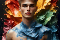 Photos of Sexy Men Playing with Colorful Fluid Art in Motion