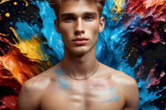 Photos of Sexy Men Playing with Colorful Fluid Art in Motion