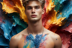 Photos of Sexy Men Playing with Colorful Fluid Art in Motion