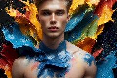 Photos of Sexy Men Playing with Colorful Fluid Art in Motion