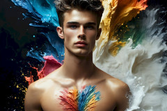 Photos of Sexy Men Playing with Colorful Fluid Art in Motion
