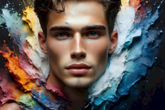 Photos of Sexy Men Playing with Colorful Fluid Art in Motion