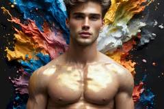 Photos of Sexy Men Playing with Colorful Fluid Art in Motion