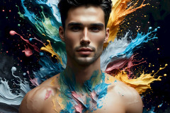 Photos of Sexy Men Playing with Colorful Fluid Art in Motion