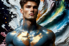 Photos of Sexy Men Playing with Colorful Fluid Art in Motion