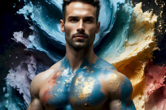 Photos of Sexy Men Playing with Colorful Fluid Art in Motion