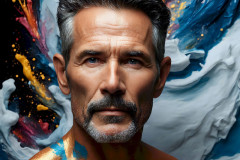 Photos of Sexy Men Playing with Colorful Fluid Art in Motion