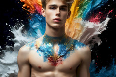 Photos of Sexy Men Playing with Colorful Fluid Art in Motion