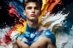 Photos of Sexy Men Playing with Colorful Fluid Art in Motion