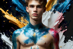 Photos of Sexy Men Playing with Colorful Fluid Art in Motion
