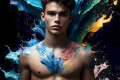 Photos of Sexy Men Playing with Colorful Fluid Art in Motion