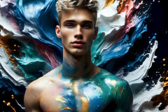 Photos of Sexy Men Playing with Colorful Fluid Art in Motion