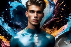Photos of Sexy Men Playing with Colorful Fluid Art in Motion