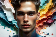 Photos of Sexy Men Playing with Colorful Fluid Art in Motion