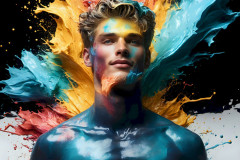 Photos of Sexy Men Playing with Colorful Fluid Art in Motion