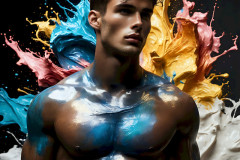Photos of Sexy Men Playing with Colorful Fluid Art in Motion