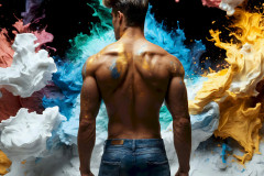 Photos of Sexy Men Playing with Colorful Fluid Art in Motion