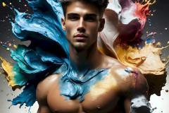 Photos of Sexy Men Playing with Colorful Fluid Art in Motion