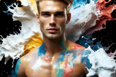 Photos of Sexy Men Playing with Colorful Fluid Art in Motion