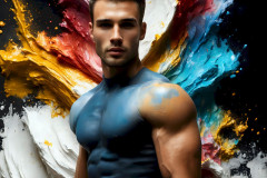 Photos of Sexy Men Playing with Colorful Fluid Art in Motion