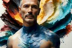 Photos of Sexy Men Playing with Colorful Fluid Art in Motion