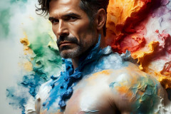 Photos of Sexy Men Playing with Colorful Fluid Art in Motion
