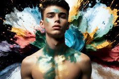 Photos of Sexy Men Playing with Colorful Fluid Art in Motion