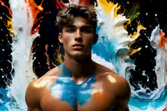 Photos of Sexy Men Playing with Colorful Fluid Art in Motion