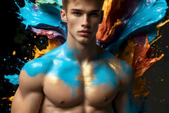 Photos of Sexy Men Playing with Colorful Fluid Art in Motion